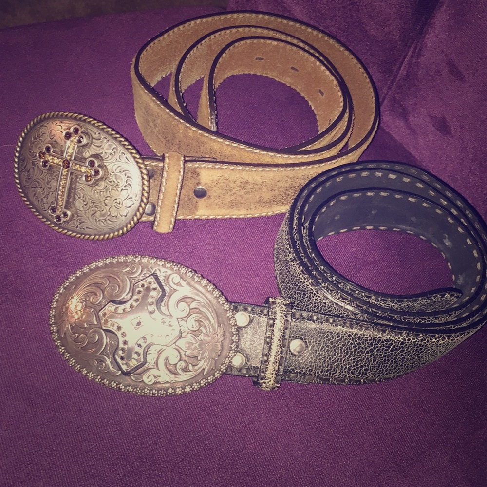 Nocona Tan and Black Belts with Ornate Buckles